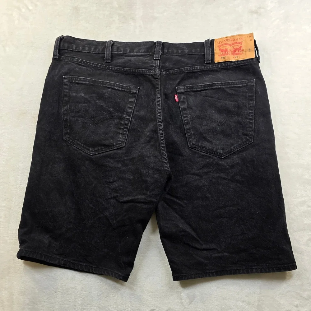 Levi's 501 Denim Shorts Mens 42 Black Jean Stretch Original Fit Button Fly‎